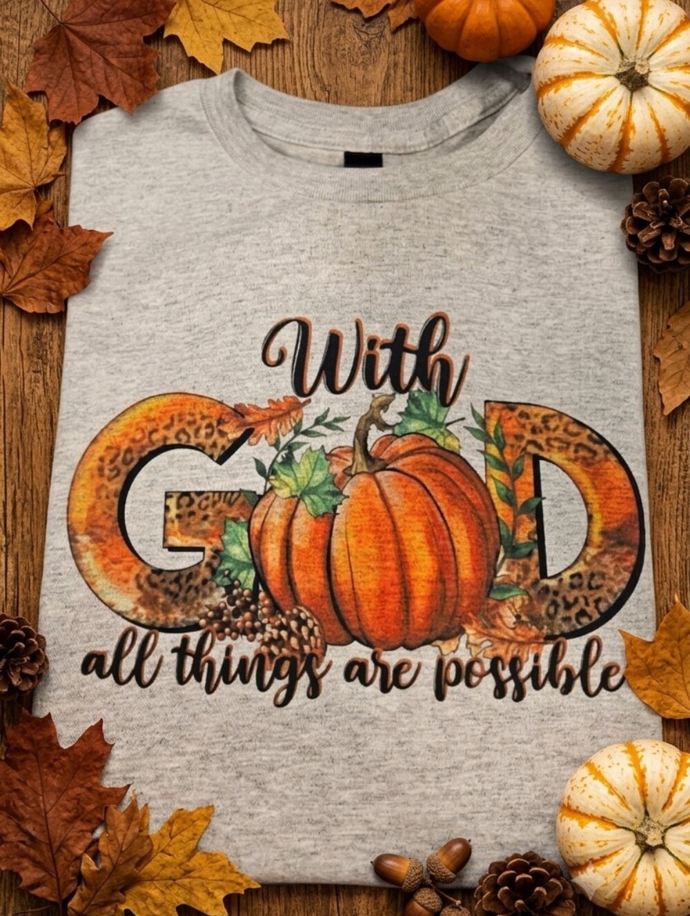 Fall Short Sleeve shirt god all things are possible religious cute pumpkin